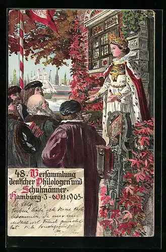 Künstler-AK Hamburg, 48. Versammlung deutscher Philologen und Schulmänner 1905