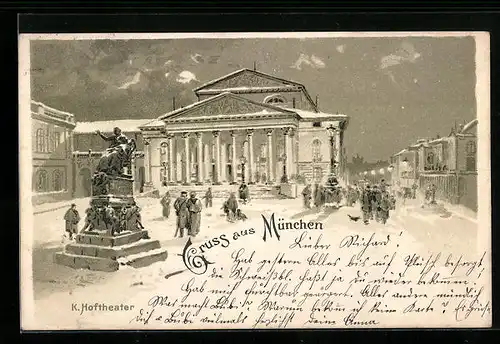 Lithographie München, Kgl. Hoftheater im Winterglanz