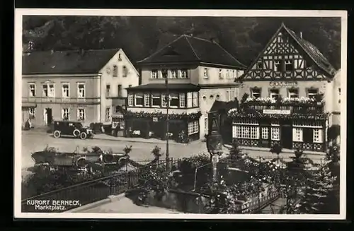 AK Berneck, Marktplatz mit Cafe von F. W. Münch