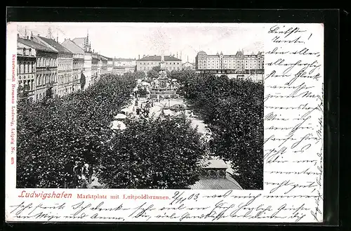 AK Ludwigshafen, Marktplatz mit Luitpoldbrunnen