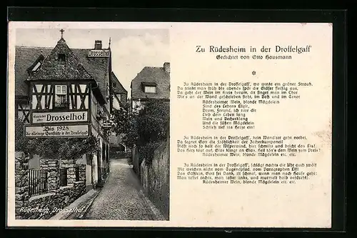 AK Rüdesheim, Gaststätte Drosselhof in der Drosselgasse, Gedicht