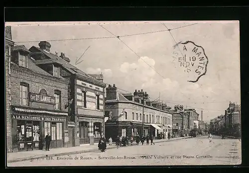 AK Sotteville-Lés-Rouen, Place Voltaire et rue Pierre Corneille