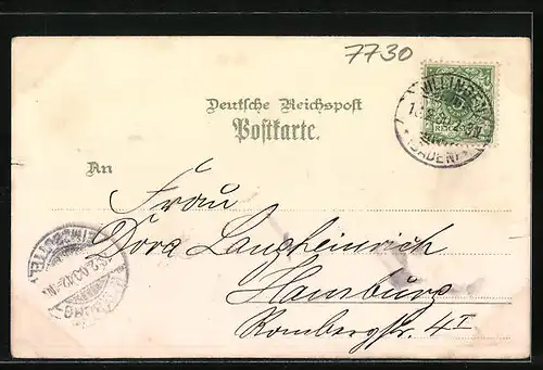Lithographie Villingen, Postgebäude, Obere Strasse, Münster