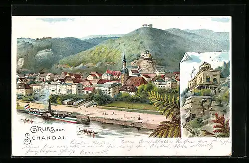 Lithographie Schandau, Teilansicht, Schlossbastei