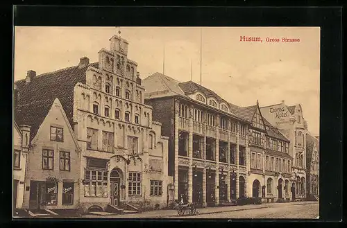 AK Husum, Gross Strasse mit Thomas Hotel