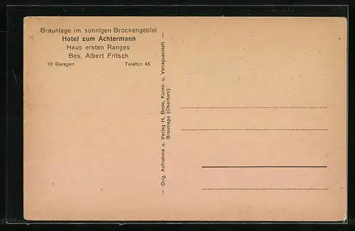 AK Braunlage i.H., Hotel zum Achtermann, Innenansicht