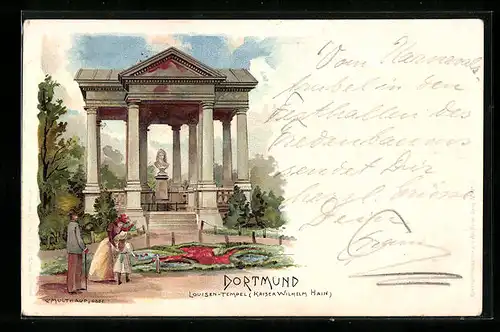 Lithographie Dortmund, Louisen-Tempel im Kaiser Wilhelm Hain