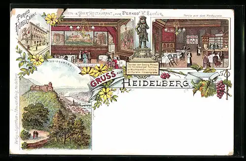 Lithographie Heidelberg, Restaurant Perkeo Hotel Garni, Zwerg Perkeo