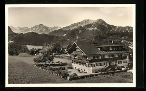 AK Oberstdorf, Hotel Kappelerhaus mit Rappenseekopf u. Biberkopf