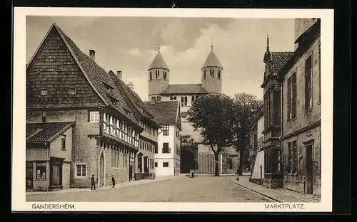 AK Bad Gandersheim /Harz, Marktplatz mit Kirche