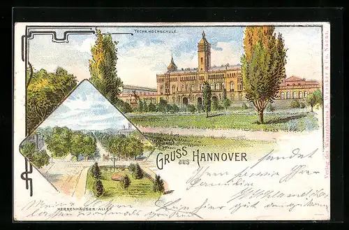 Lithographie Hannover, Herrenhäuser Allee, Technische Hochschule