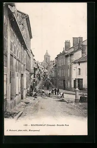 AK Bourganeuf, Grande Rue, Strassenbauarbeiten
