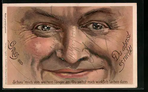 Lithographie Lachendes Gesicht Schau` mich von weitem länger an, Du siehst mich wirklich lachen dann