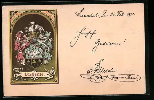 AK Ritterhelm mit Familien-Wappen Ulrich