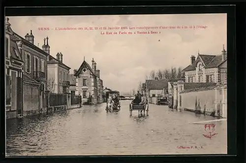 AK Sens, La Rue de Paris ou Venise à Sens, L`Inondation 1910, Hochwasser