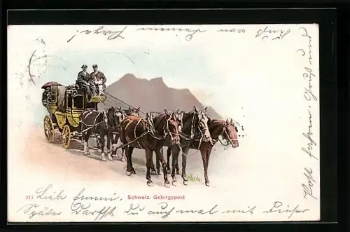 AK Schweizer Gebirgspost, Pferdekutsche