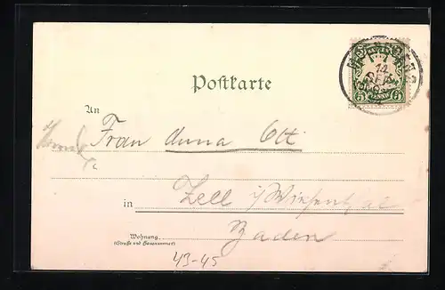 Lithographie München, Paar in Tracht beim Tanz, Bergpanorama