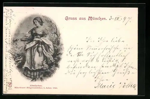 Künstler-AK Altmünchen, Münchner Bürgermädchen im Jahre 1840