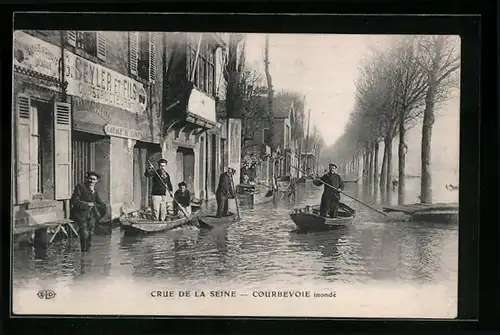 AK Courbevoie, Crue de la Seine, Une rue inondée, Hochwasser