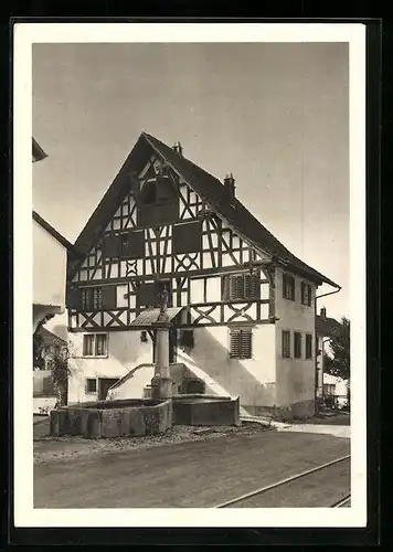 AK Grüningen, Riegelhaus und Stadtbrunnen