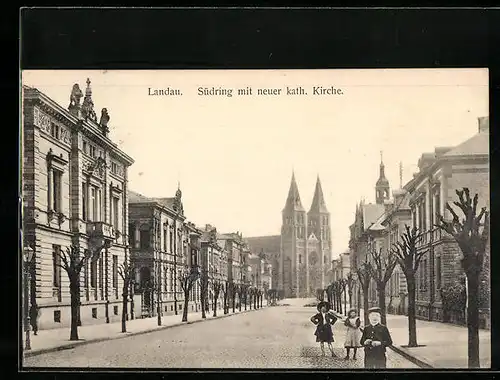 AK Landau, Südring mit neuer kath. Kirche