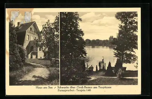 AK Schwerin über Gross-Besten am Teupitzsee, Haus am See, Seepanorama
