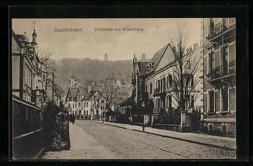 AK Saarbrücken, Talstrasse mit Winterberg