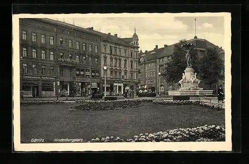 AK Görlitz, Hindenburgplatz mit Cafe Paul Hermann