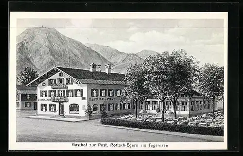 AK Rottach /Tegernsee, Gasthof zur Post mit Terrasse
