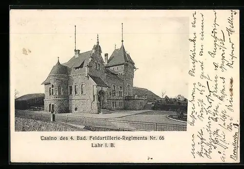 AK Lahr i. B., Casino des 4. Bad. Feldartillerie-Regiments Nr. 66