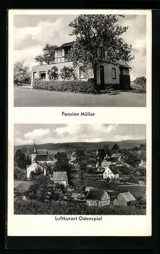 AK Odenspiel, Hotel-Pension Müller, Ortsansicht