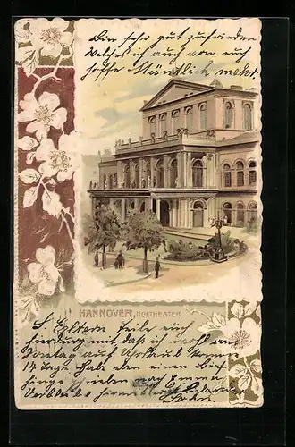 Lithographie Hannover, Hoftheater im Blütenrahmen