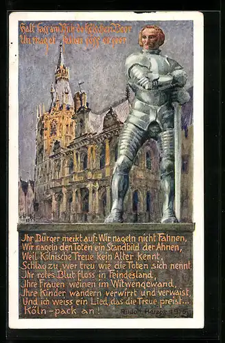 Künstler-AK Köln, Der Kölnische Bauer in Eisen 1915, Nagelung