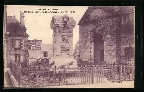 AK Ahun, Le Monument aux Morts de la Grande Guerre 1914-1918