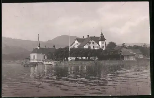 Fotografie unbekannter Fotograf, Ansicht Rapperswil, Gasthof zum Adler & Kapelle