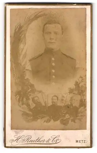 Fotografie H. Reuter & Co., Metz, Steinweg 4, Junger Soldat in Uniform mit Schwalbennestern
