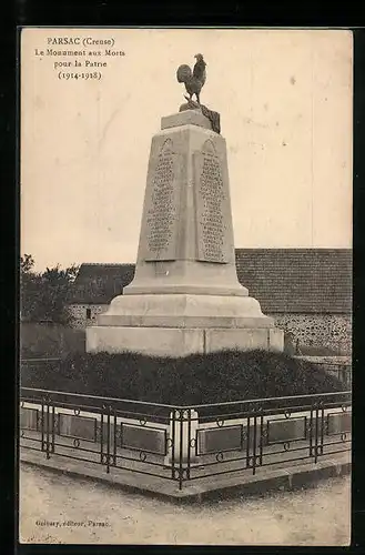 AK Parsac, Le Monument aux Morts pour la Patrie 1914-1918