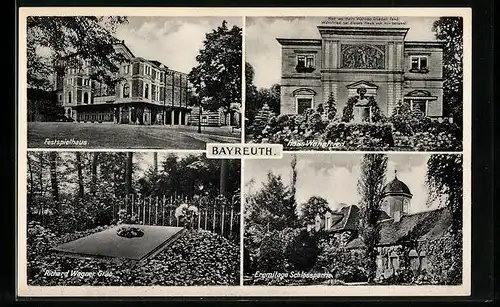 AK Bayreuth, Festspielhaus, Richard Wagner Grab und Eremitage Schlosspartie