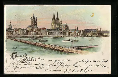 Lithographie Köln a. Rh., Ortsansicht mit Steg