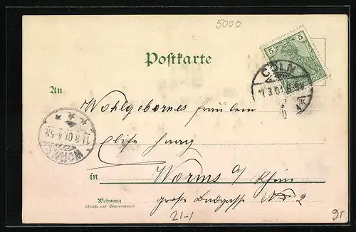 Lithographie Köln a. Rh., Ortsansicht mit Steg