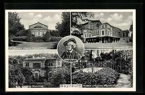 AK Bayreuth, Bildnis Richard Wagner, Wagner-Festspielhaus, Villa Wahnfried, Grab Richard & Cosima Wagner