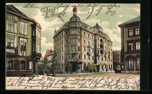 AK Ulm, Bahnhofhotel, Münsterhotel, Hotel Russischer Hof