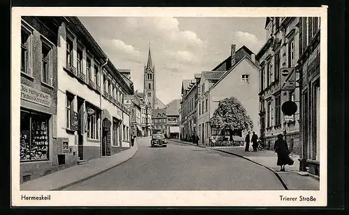AK Hermeskeil, Trierer Strasse mit Geschäften