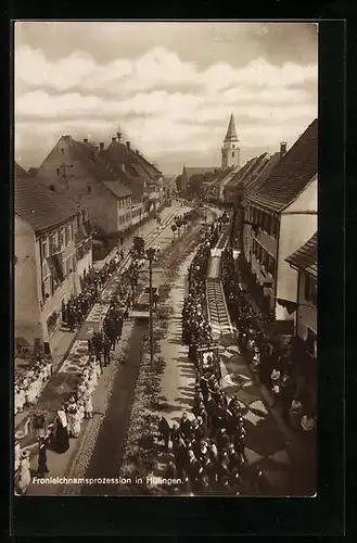 AK Hüfingen, Fronleichnamsprozession aus der Vogelschau