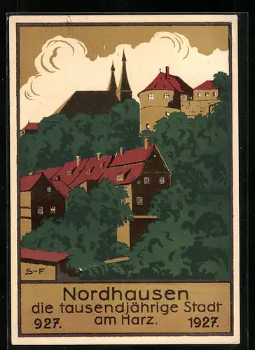AK Nordhausen, Teilansicht der tausendjährigen Stadt