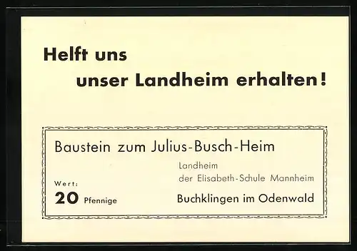 AK Buchklingen im Odenwald, Julius-Busch-Heim, Landheim der Elisabeth-Schule Mannheim