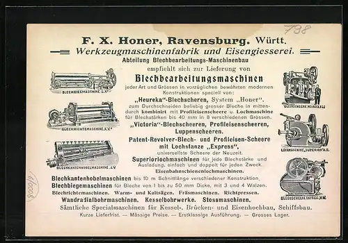 Lithographie Ravensburg, F.X. Honer Grosswerkzeugmaschinenbau und Eisengiesserei aus der Vogelschau