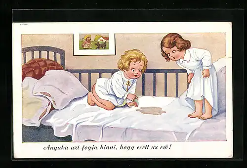 Künstler-AK Anyuka azt fogja hinni, hogy esett az esö!, Toilettenhumor