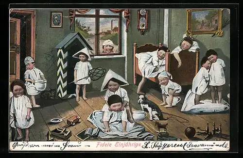 AK Lustiges Kinderzimmer, Toilettenhumor, Nachttöpfe