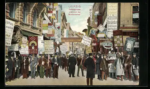 AK Leipzig, Petersstrasse während der Mustermesse